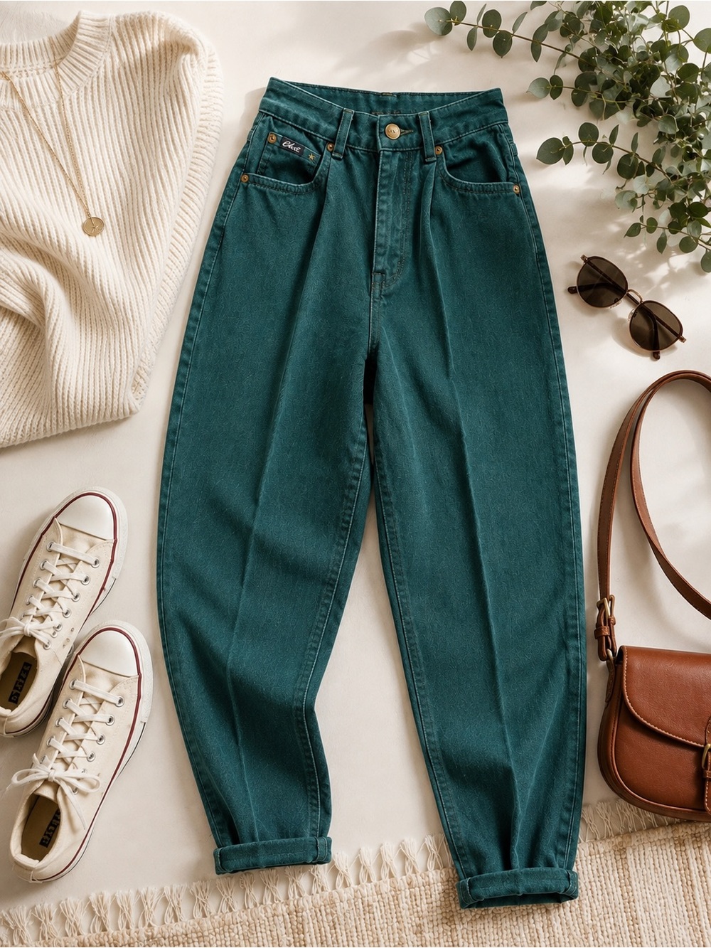 Vintage USA Green Mom Jeans High Rise Tapered Made in USA Juniors 5 Tall